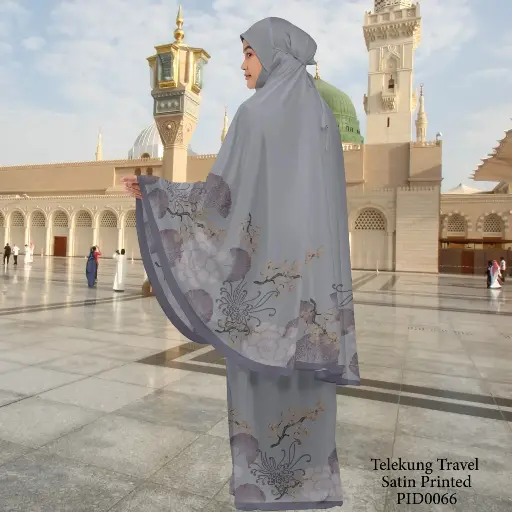 Telekung Travel Satin Printed (Awning Moss Crepe Berdagu) in PID0066